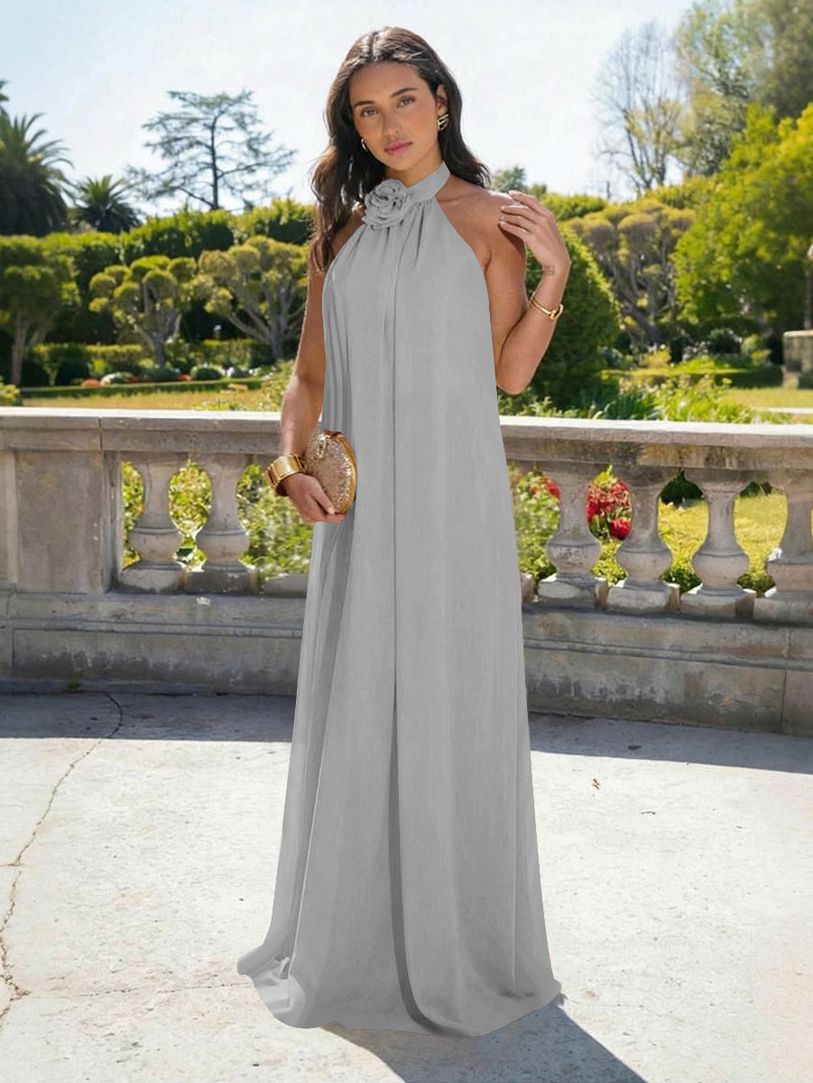 Chiffon Halter Long Backless Formal Dresses