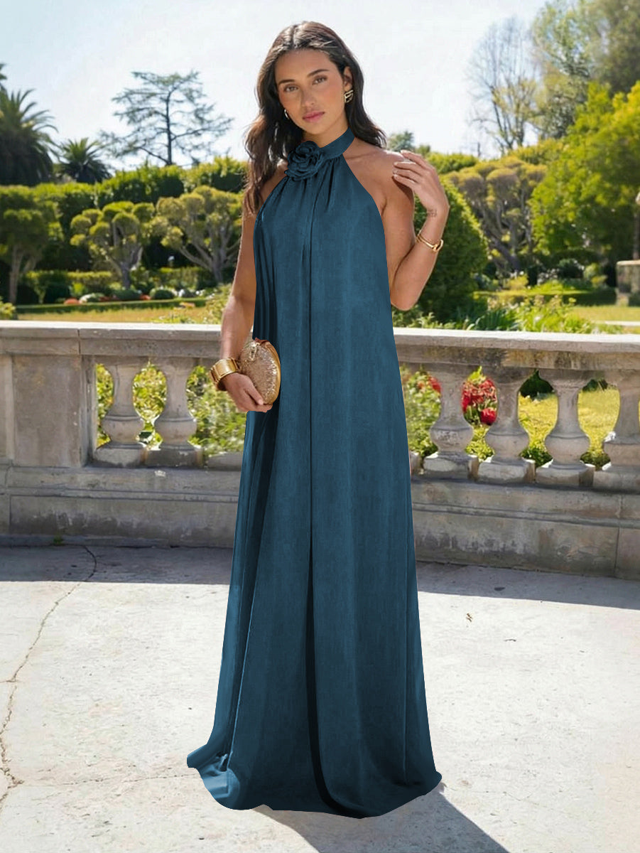 Chiffon Halter Long Backless Formal Dresses