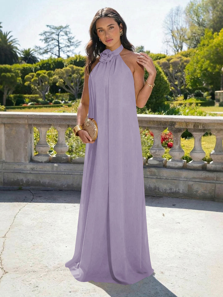 Chiffon Halter Long Backless Formal Dresses