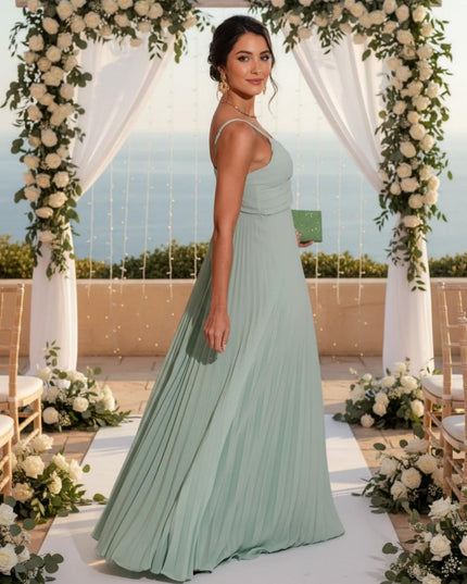 Spaghetti Straps Chiffon Pleated Maxi Bridesmaid Dresses