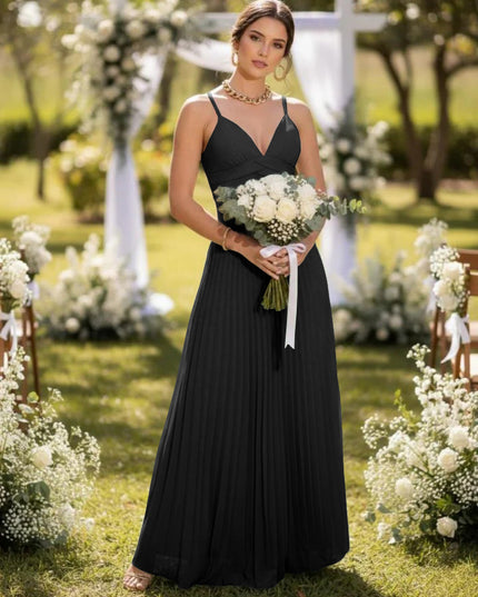Spaghetti Straps Chiffon Pleated Maxi Bridesmaid Dresses