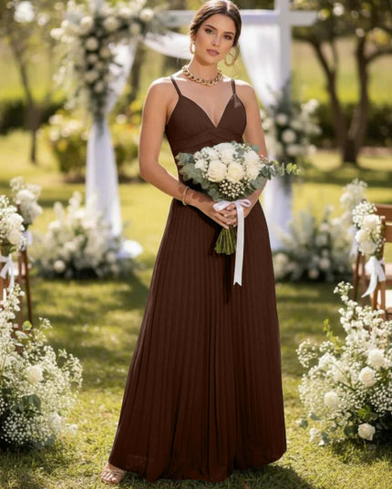 Spaghetti Straps Chiffon Pleated Maxi Bridesmaid Dresses