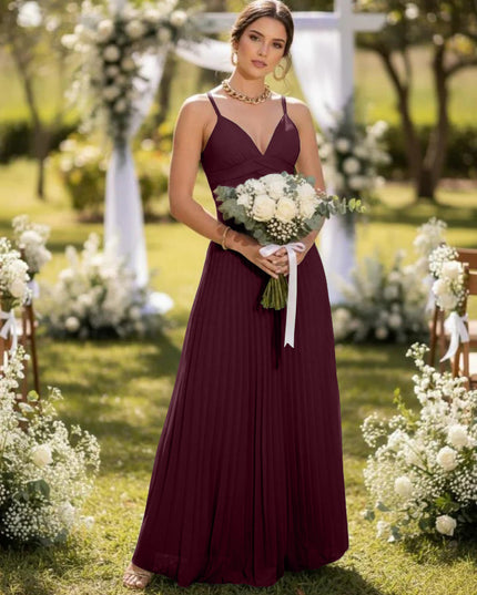 Spaghetti Straps Chiffon Pleated Maxi Bridesmaid Dresses