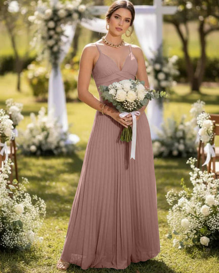 Spaghetti Straps Chiffon Pleated Maxi Bridesmaid Dresses