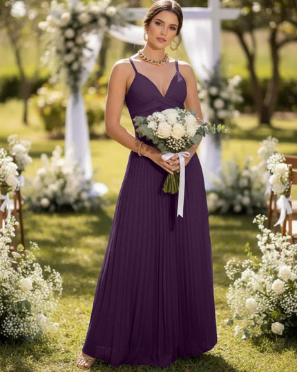 Spaghetti Straps Chiffon Pleated Maxi Bridesmaid Dresses