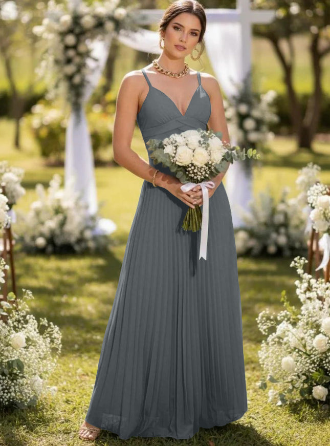 Spaghetti Straps Chiffon Pleated Maxi Bridesmaid Dresses
