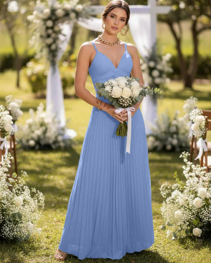 Spaghetti Straps Chiffon Pleated Maxi Bridesmaid Dresses