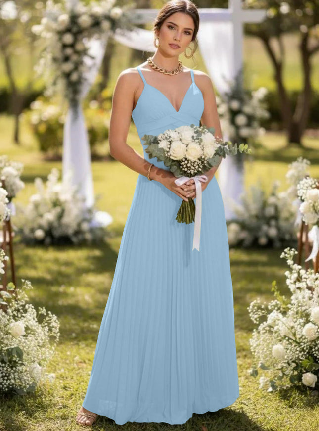 Spaghetti Straps Chiffon Pleated Maxi Bridesmaid Dresses