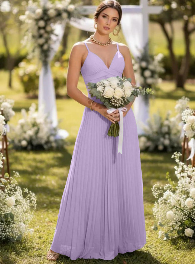 Spaghetti Straps Chiffon Pleated Maxi Bridesmaid Dresses
