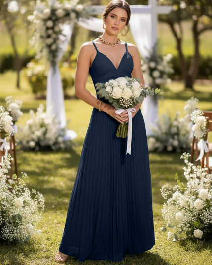 Spaghetti Straps Chiffon Pleated Maxi Bridesmaid Dresses