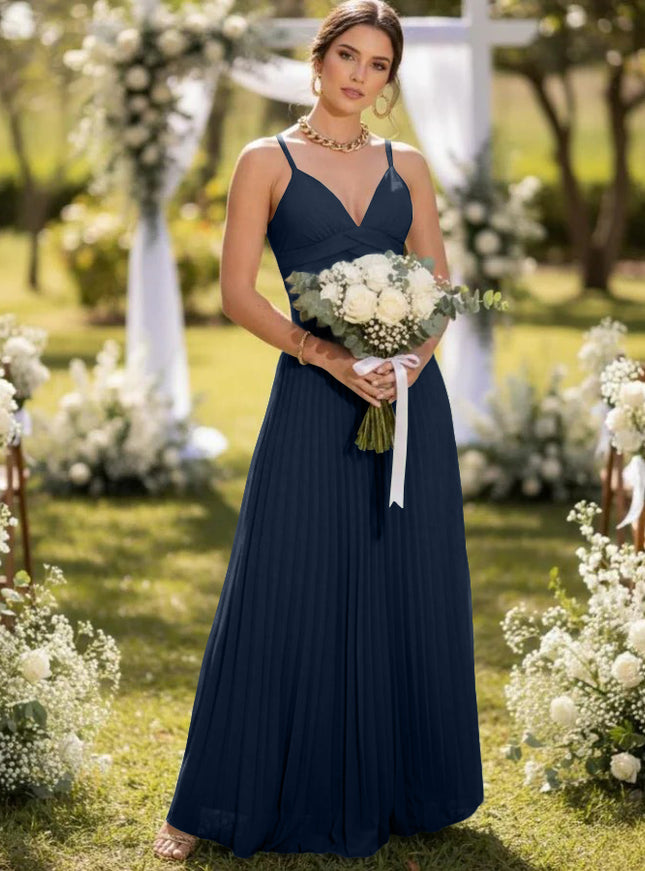 Spaghetti Straps Chiffon Pleated Maxi Bridesmaid Dresses