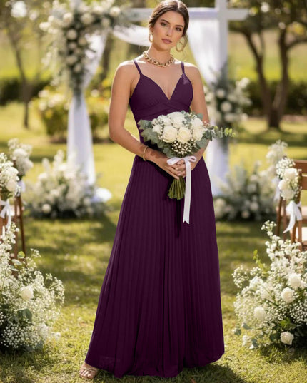 Spaghetti Straps Chiffon Pleated Maxi Bridesmaid Dresses