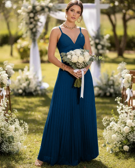 Spaghetti Straps Chiffon Pleated Maxi Bridesmaid Dresses
