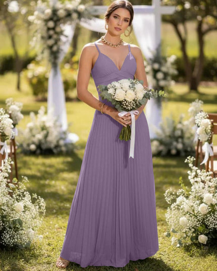 Spaghetti Straps Chiffon Pleated Maxi Bridesmaid Dresses