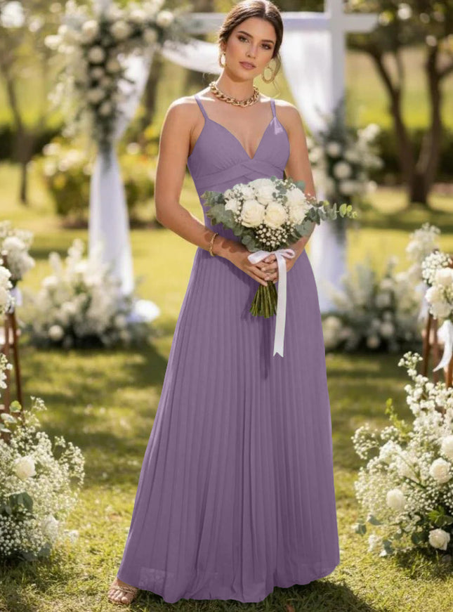 Spaghetti Straps Chiffon Pleated Maxi Bridesmaid Dresses