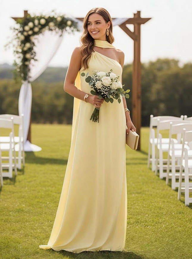 One Shoulder Bridesmaid Dresses with Scarf Wedding Guest Dresses