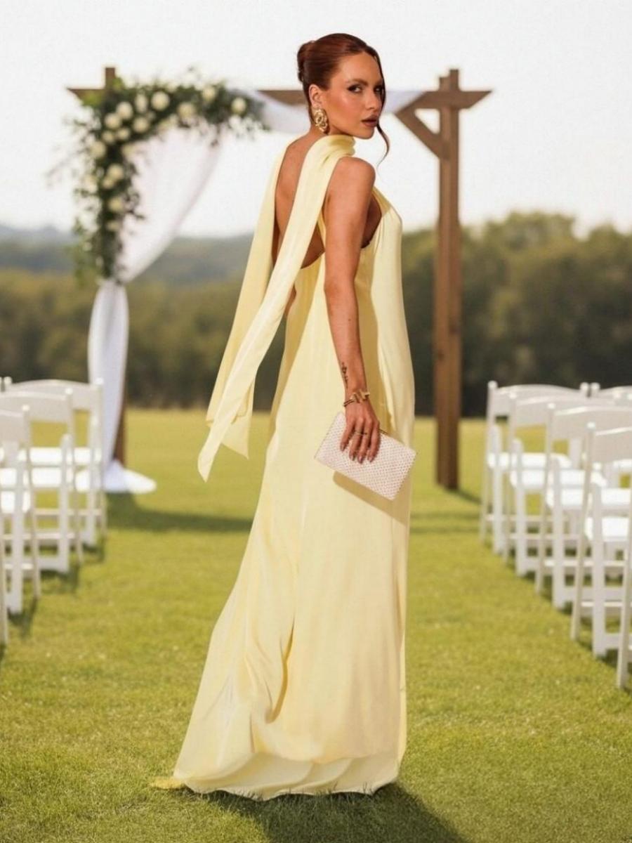 One Shoulder Bridesmaid Dresses with Scarf Wedding Guest Dresses