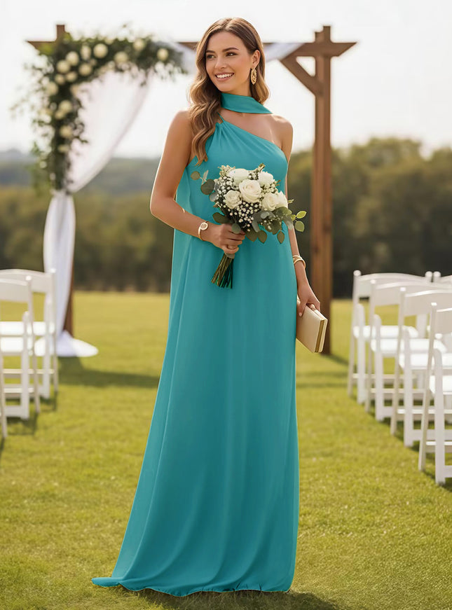 One Shoulder Bridesmaid Dresses with Scarf Wedding Guest Dresses