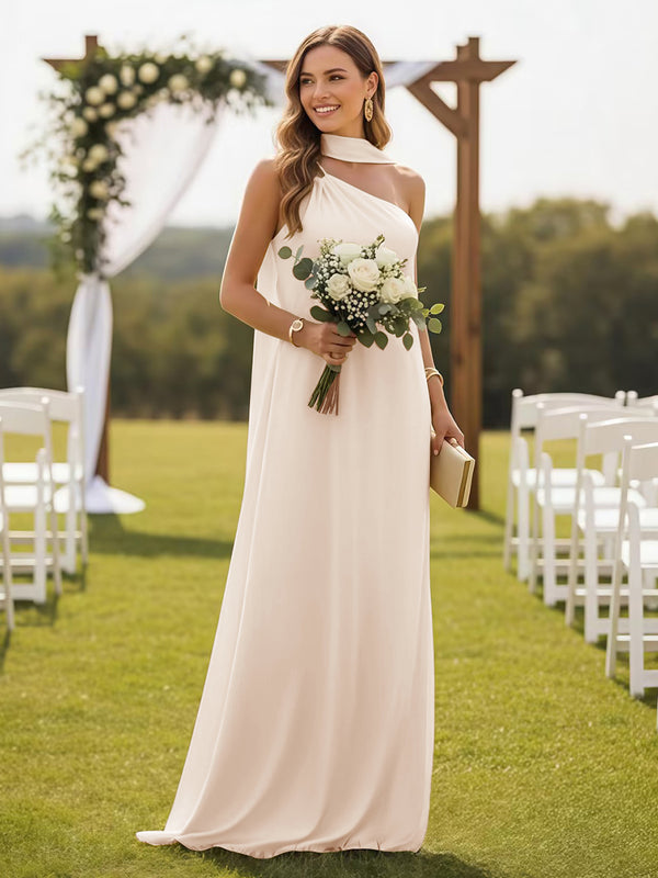 One Shoulder Formal Dresses with Scarf Wedding Guest Dresses