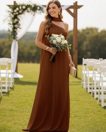 One Shoulder Bridesmaid Dresses with Scarf Wedding Guest Dresses