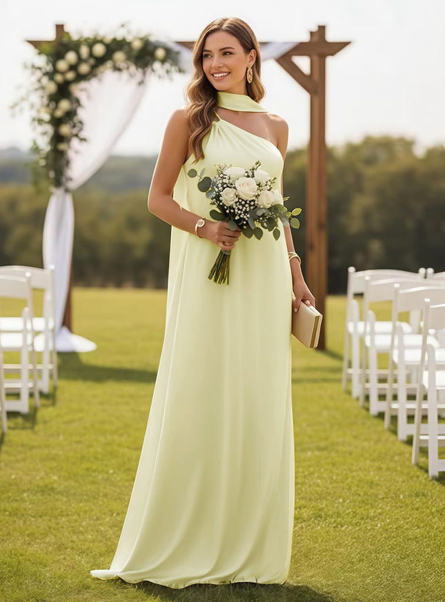 One Shoulder Bridesmaid Dresses with Scarf Wedding Guest Dresses