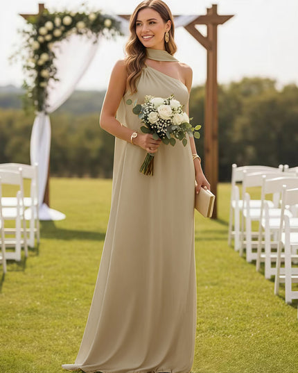 One Shoulder Bridesmaid Dresses with Scarf Wedding Guest Dresses