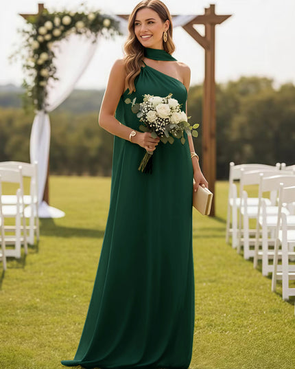 One Shoulder Bridesmaid Dresses with Scarf Wedding Guest Dresses