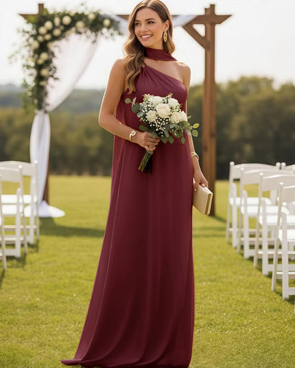 One Shoulder Bridesmaid Dresses with Scarf Wedding Guest Dresses