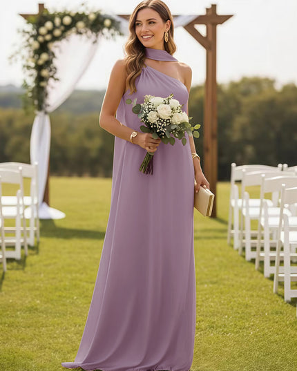 One Shoulder Bridesmaid Dresses with Scarf Wedding Guest Dresses