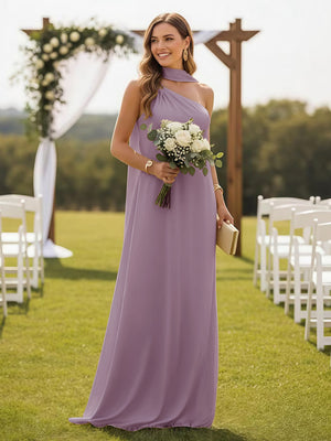 One Shoulder Formal Dresses with Scarf Wedding Guest Dresses