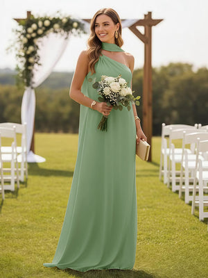 One Shoulder Formal Dresses with Scarf Wedding Guest Dresses