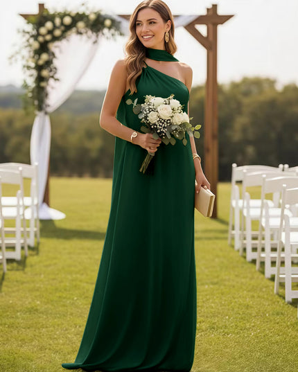 One Shoulder Bridesmaid Dresses with Scarf Wedding Guest Dresses