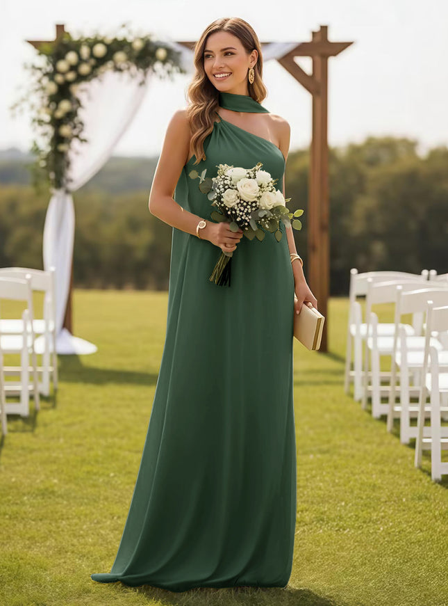 One Shoulder Bridesmaid Dresses with Scarf Wedding Guest Dresses