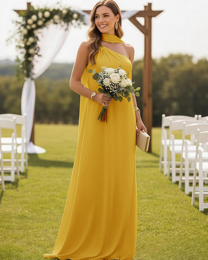 One Shoulder Bridesmaid Dresses with Scarf Wedding Guest Dresses