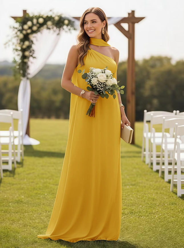 One Shoulder Bridesmaid Dresses with Scarf Wedding Guest Dresses