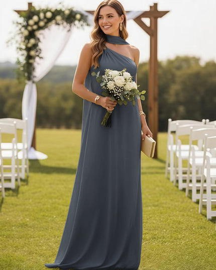 One Shoulder Bridesmaid Dresses with Scarf Wedding Guest Dresses