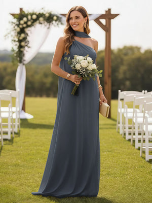 One Shoulder Formal Dresses with Scarf Wedding Guest Dresses