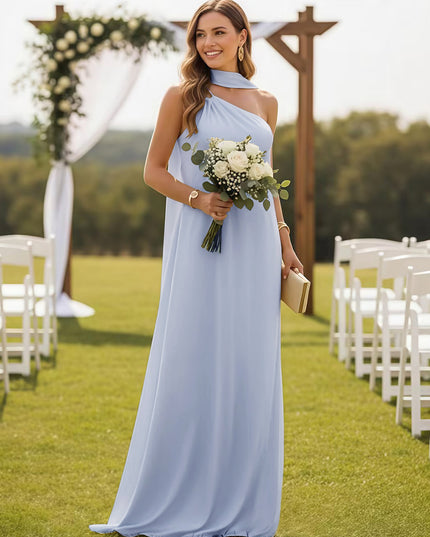 One Shoulder Bridesmaid Dresses with Scarf Wedding Guest Dresses