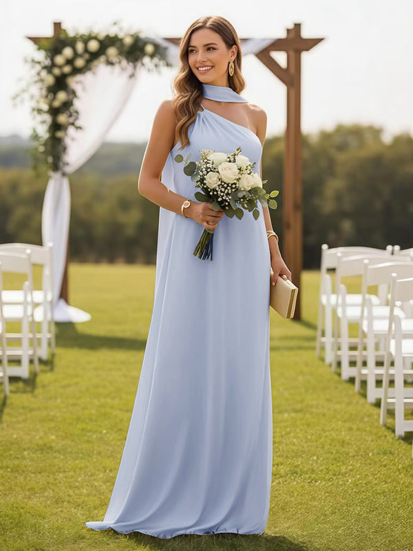 One Shoulder Formal Dresses with Scarf Wedding Guest Dresses