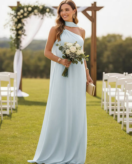One Shoulder Bridesmaid Dresses with Scarf Wedding Guest Dresses