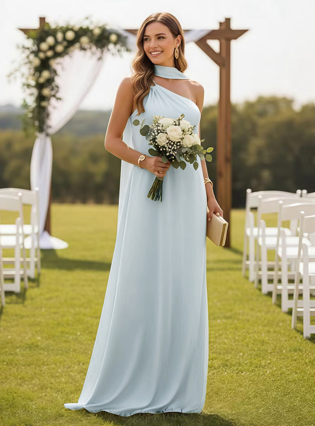 One Shoulder Bridesmaid Dresses with Scarf Wedding Guest Dresses