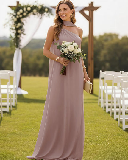 One Shoulder Bridesmaid Dresses with Scarf Wedding Guest Dresses