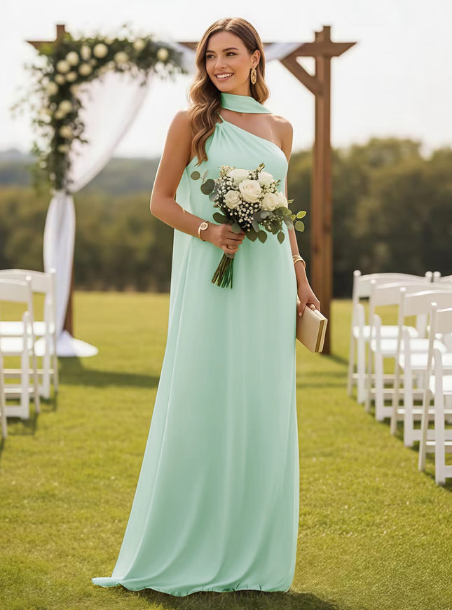 One Shoulder Bridesmaid Dresses with Scarf Wedding Guest Dresses