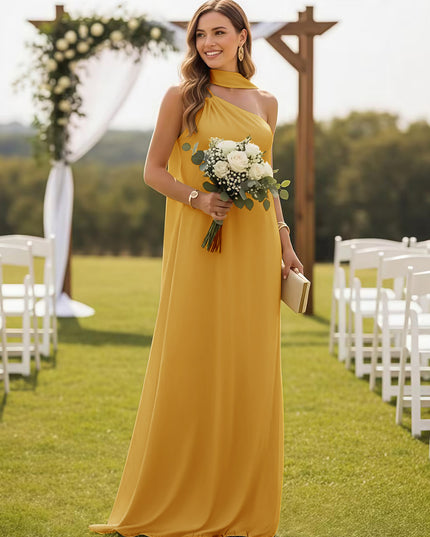 One Shoulder Bridesmaid Dresses with Scarf Wedding Guest Dresses
