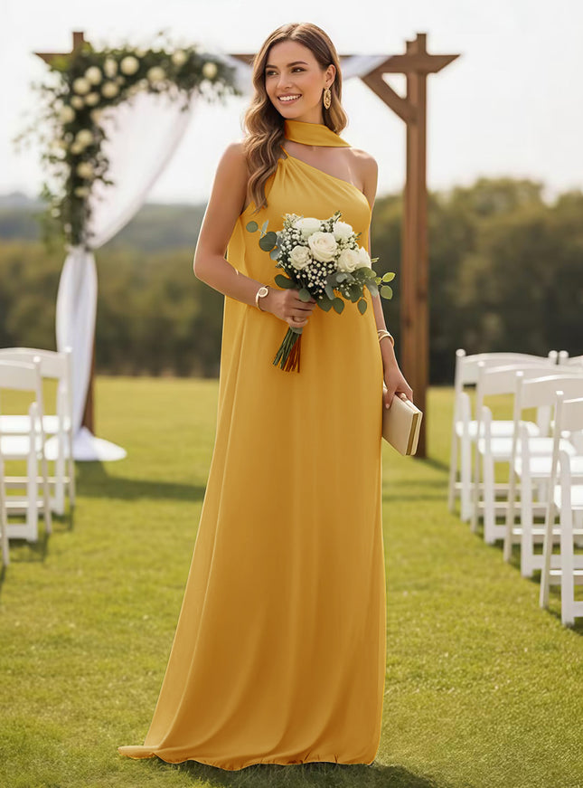 One Shoulder Bridesmaid Dresses with Scarf Wedding Guest Dresses