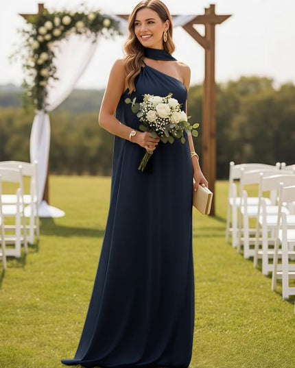 One Shoulder Bridesmaid Dresses with Scarf Wedding Guest Dresses