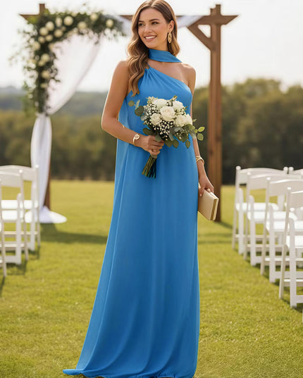One Shoulder Bridesmaid Dresses with Scarf Wedding Guest Dresses