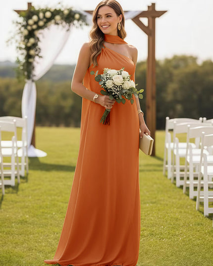 One Shoulder Bridesmaid Dresses with Scarf Wedding Guest Dresses