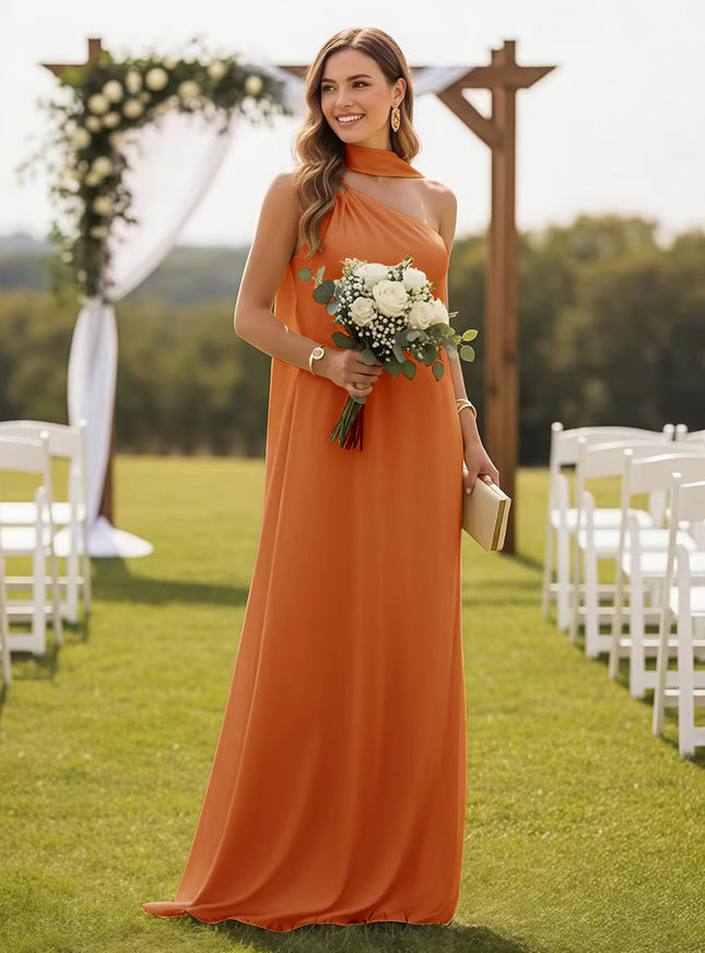 One Shoulder Bridesmaid Dresses with Scarf Wedding Guest Dresses