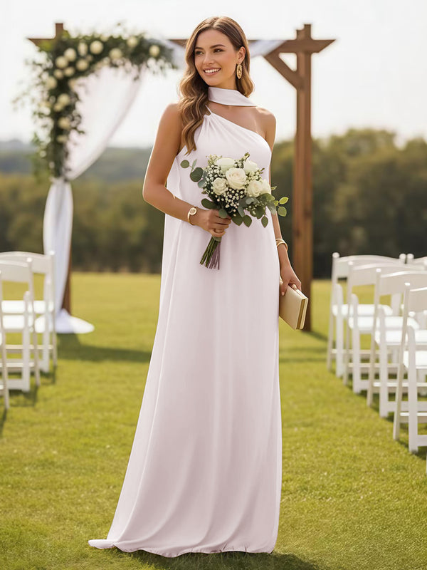 One Shoulder Formal Dresses with Scarf Wedding Guest Dresses